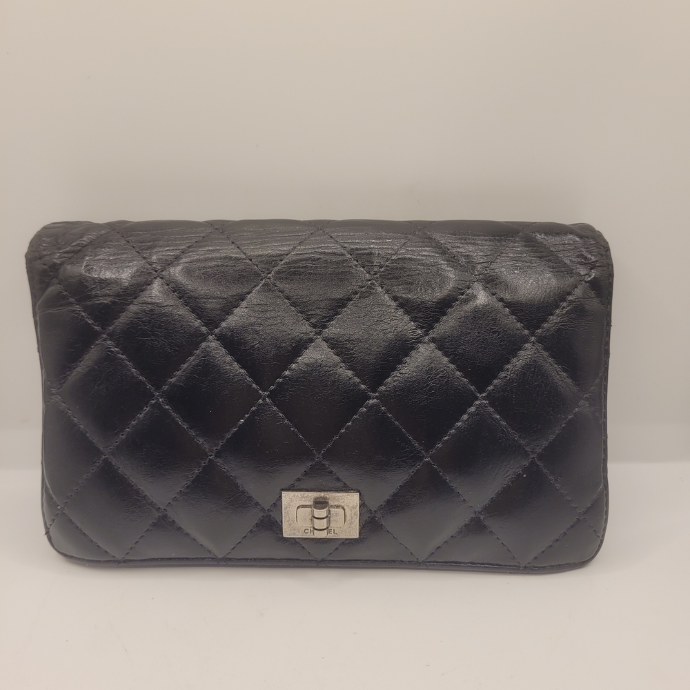 Chanel Quilted Black Calfskin Large Wallet